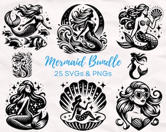 Mermaid SVG PNG Bundle, Fantasy Mermaid Svg, Mermaid Silhouette Svg, Cricut, Mermaid png Bundle, Mermaid Clip Art, Fairy Tale svg png