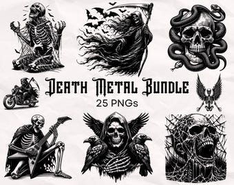 Death Metal PNG Bundle, Skeleton png, Grim Reaper png, Vintage Death Metal Art png, Skeleton Bundle, Trendy Clip Art, Skeleton T Shirt png
