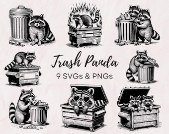 Trash Panda Raccoon SVG PNG Bundle, Funny Raccoon Svg, Raccoon Meme Svg, Raccoon Svg, Cricut, Raccoon Garbage Can, Trendy Raccoon Clip Art