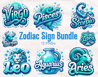 Zodiac PNG Bundle, Astrology png, Zodiac Sign Sublimation Designs, Retro Astrology Art, Horoscope Art png, Airbrush Art, Zodiac T Shirt png
