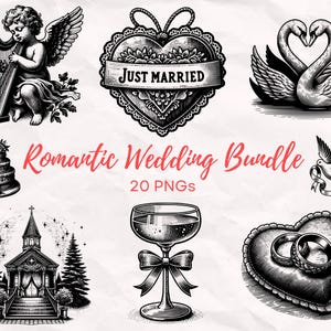 Pacote PNG de casamento romântico, png de casamento vintage, png de convite de casamento, pacote png romântico, designs de sublimação de casamento, clip art de noiva