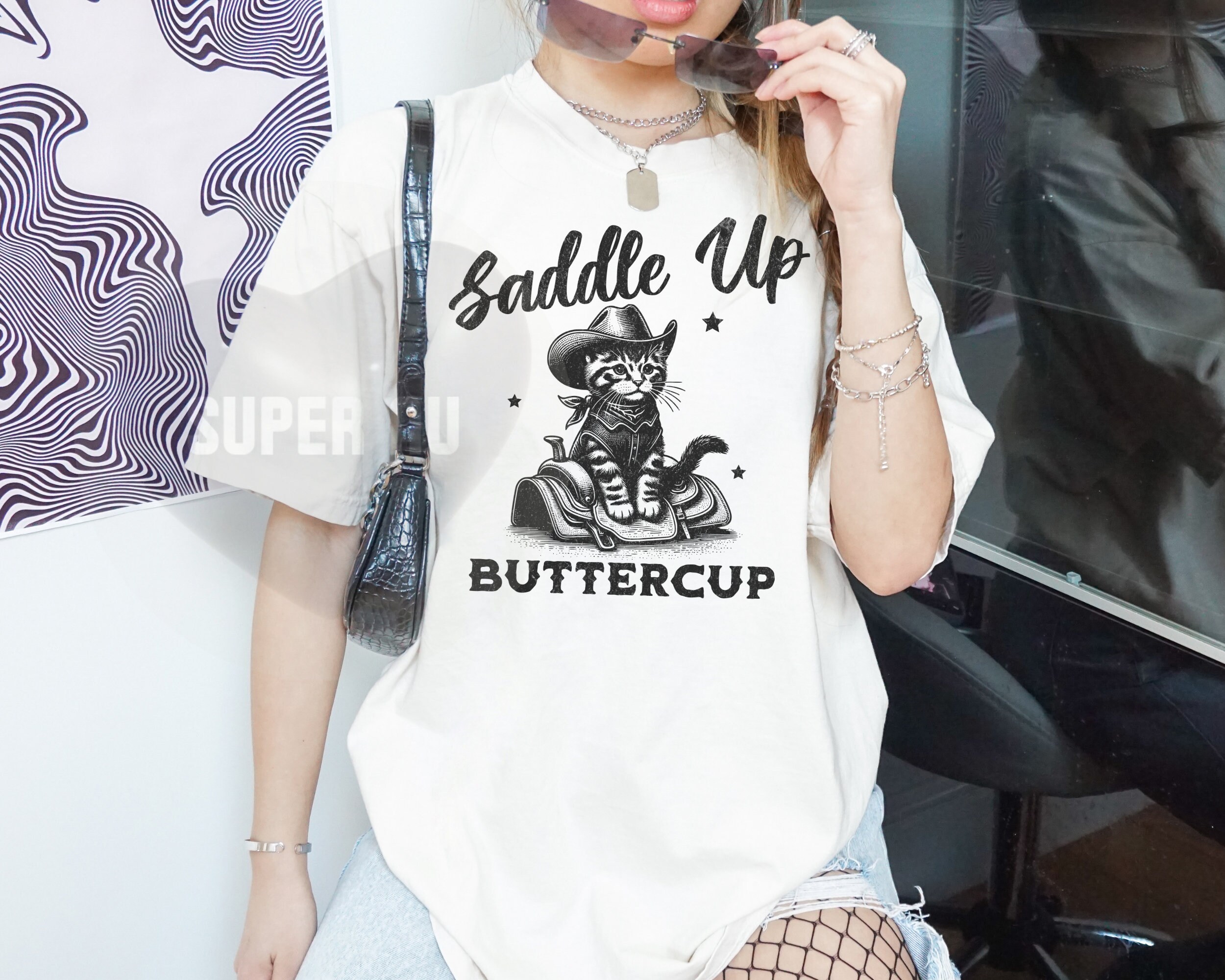 Women's 'Saddle Up Buttercup' Funny Horse Graphic T-Shirt - Cowgirl Rodeo Lover Casual Tee