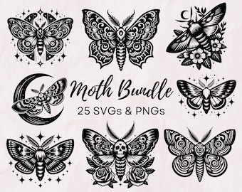 Moth SVG PNG Bundle, Moth Svg, Art Nouveau Moth Svg, Cricut Cut Files, Moths png Bundle, Moth Clip Art, Cottagecore Moth svg png, Moth png