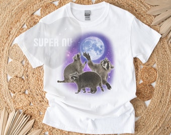 Three Raccoons and Moon PNG, Retro Meme Graphic Printable, Funny T