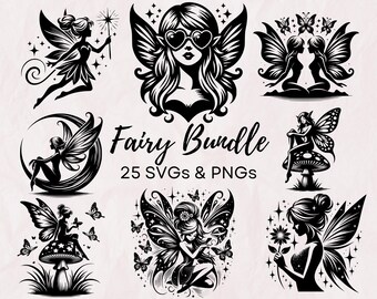 Fairy SVG PNG Bundle, Fairy Princess Svg, Fantasy Fairy Svg, Cricut Cut Files, Fairy png Bundle, Fairy Clip Art, Cottagecore Fairy svg png
