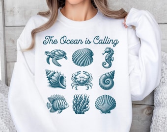 The Ocean Is Calling PNG, Summer png, Beach Digital Download, Summer TShirt Sublimation png, Sea Themed Retro Beach png, Beachy Seashell png