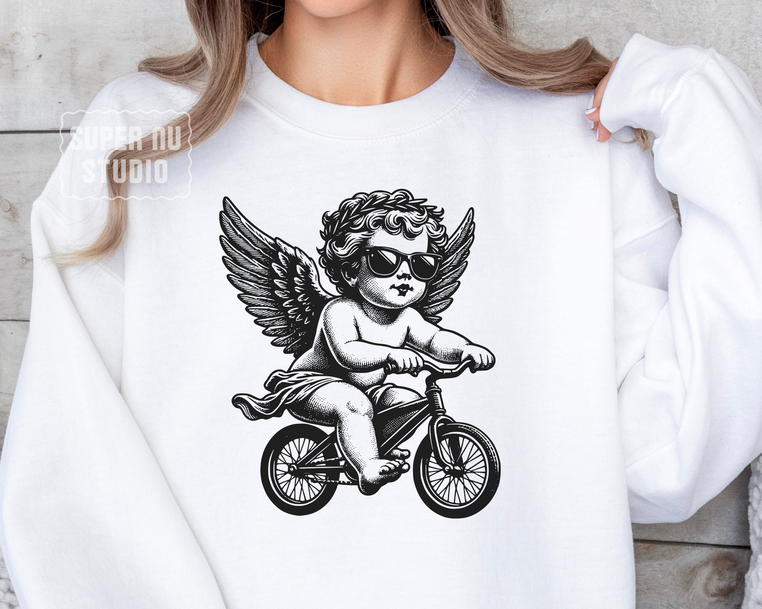 Cherub Angel Riding Bicycle PNG, Funny Graphic Printable, POD Design ...