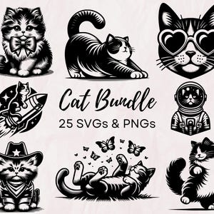 Cat SVG/PNG Bundle, Funny Cat Svg, Cat Meme Svg, Vintage Drawing Svg, Cricut Cut Files, Funny Cat png Bundle, Trendy Clip Art, Kitten svg