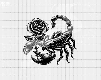 Scorpion With Rose PNG, Retro Western Clip Art, Scorpion Digital Download, Vintage Western Sublimation, Scorpion Flower Shirt DTF DTG png