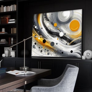 Yellow and Black Universe Abstract Art, Vibrant Cosmic Energy, Elegant Modern Wall Decor, Dinamic Movement and Galaxies for Home and Office