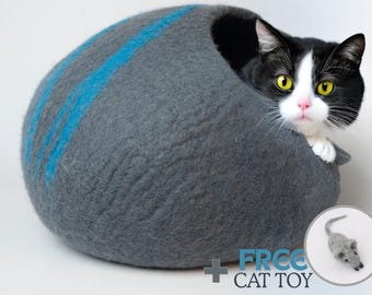 Cueva para gatos hecha a mano en lana merino: una cama moderna y acogedora para gatitos
