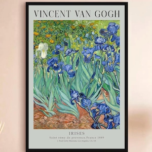 Van Gogh Flower Poster, Impressionist Still Life Art, Vintage Blue Iriss Painting, Van Gogh Exhibition Poster, Flower Garden Wall Art