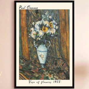Impresión de Jarrón de flores de Paul Cézanne, bodegón de flores vintage, póster de arte impresionista francés, pintura botánica clásica