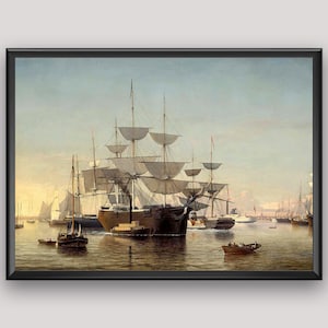 Maritime Wall Art, Vintage Ship Print, Tall Ship Art, Harbor Scene Painting,19th Century Ship Painting, Classic Marine Art,Nautical Wall Art