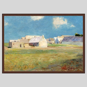 素朴なコテージのプリント、フランスの田舎のアート、ブルターニュの村の絵画、ヴィンテージの田舎の家アート、自然と風景のプリント、村の壁アート