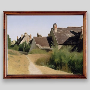 素朴な風景画、田園風景画、ロマンチックな田園風景画、フランスの村の絵画、穏やかな田園風景画、素朴な壁装飾