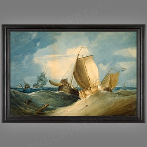 Stormy Weather Painting, Marine Nautical Artwork, Boat Art Print, Vintage Seascape Painting, Fishing Boat Wall Art