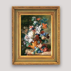 Bouquet floreale dipinto a olio fiori vintage natura morta stampa pittore olandese