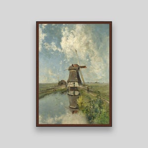 Holland Landscape | Vintage Windmill Painting | Rustic Print | Farmhouse Art | Instant Download