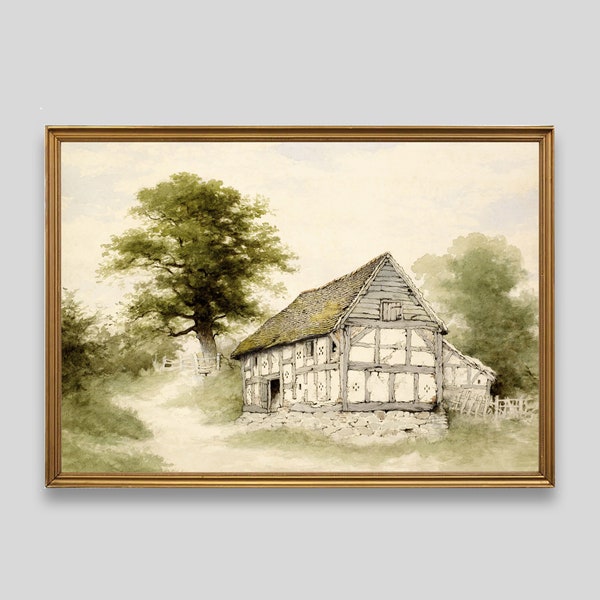 Rustic Barn Wall Art, Barn Painting, Watercolour Barn Art, Vintage Farmhouse Barn Print, Digital Download