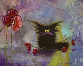 Cats, Cranky Cats, Cindy Schmidt,  Cute Cat, Funny Cat, Poppies, Cat and Flowers, Cat and Poppies