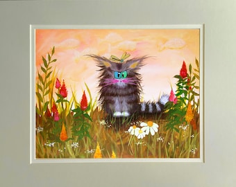 Cats, Cranky Cats, Cindy Schmidt,  Cute Cat, Funny Cat, Celosia Flowers, Cat and Dragonfly, Cat and Flowers