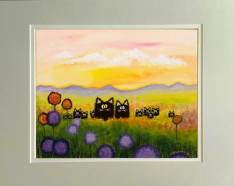 Cats, Cranky Cats, Cindy Schmidt,  Cute Cat, Funny Cat, Black Cat, Flowers and Cat, Cats in Field