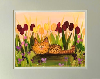 Cats, Cranky Cats, Cindy Schmidt,  Cute Cat, Funny Cat, Leopard Kitty, Leopard, Tulips, Cat and Flowers