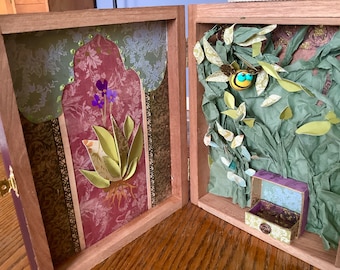 BEE BOX, assemblage art, treasure, recycled cigar box, cigar box art, diorama, treasure box series, bumblebee
