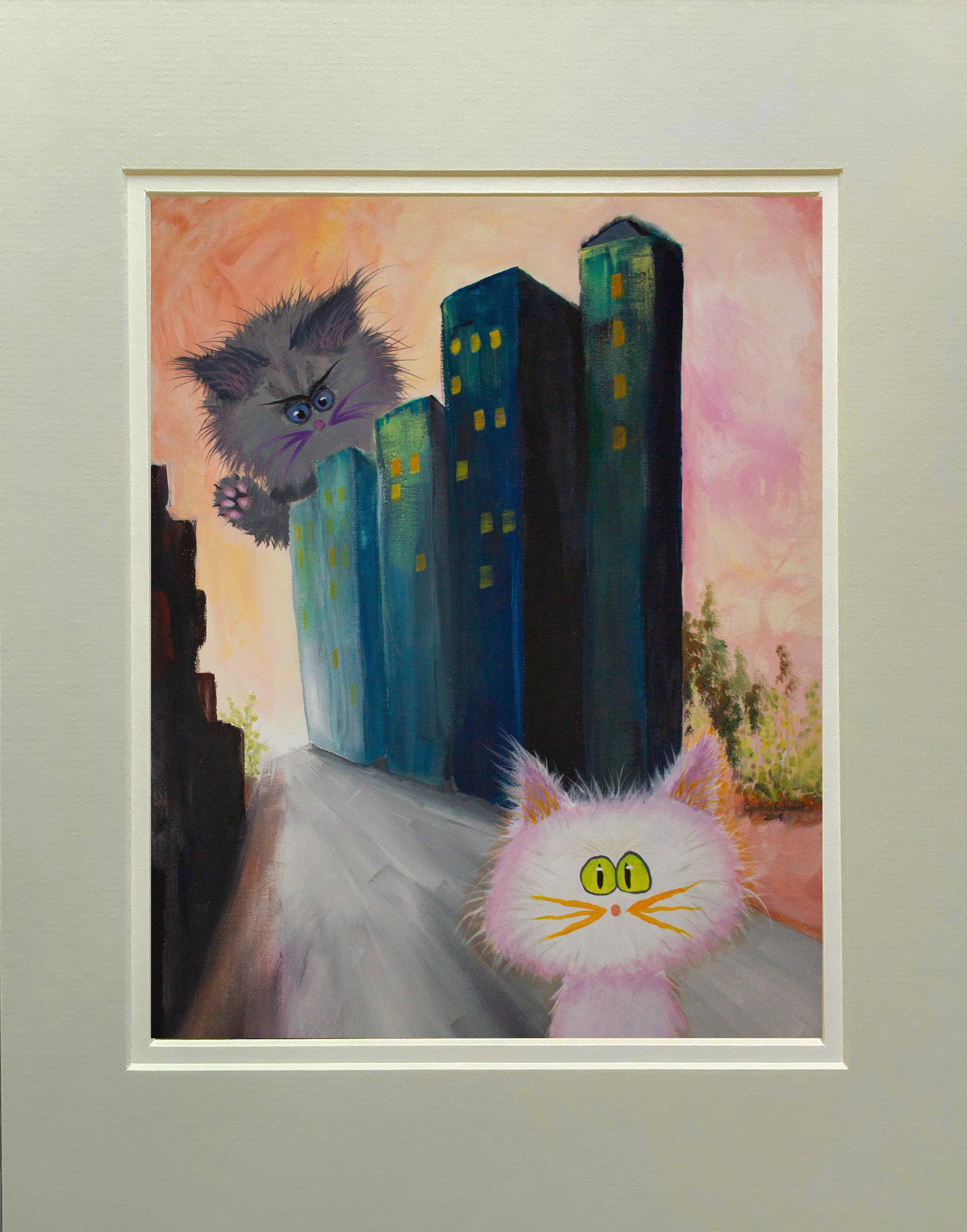Cats, Cranky Cats, Cindy Schmidt, Cute Cat, Funny Cat, Crazy Cat, Catzilla,  City, Cat in City, Monster Cat - Etsy, image size:2120x2701