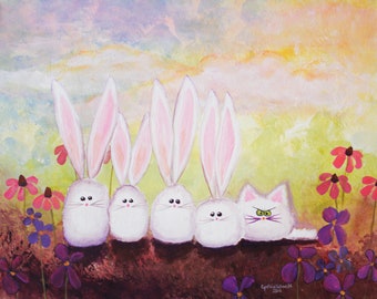 Easter Bunny, Matted Print, Cranky Cats, Cindy Schmidt, White Bunnies, White Rabbits, Funny Cat, Flowers, White Cat, Cute Cat, Cute Bunnies