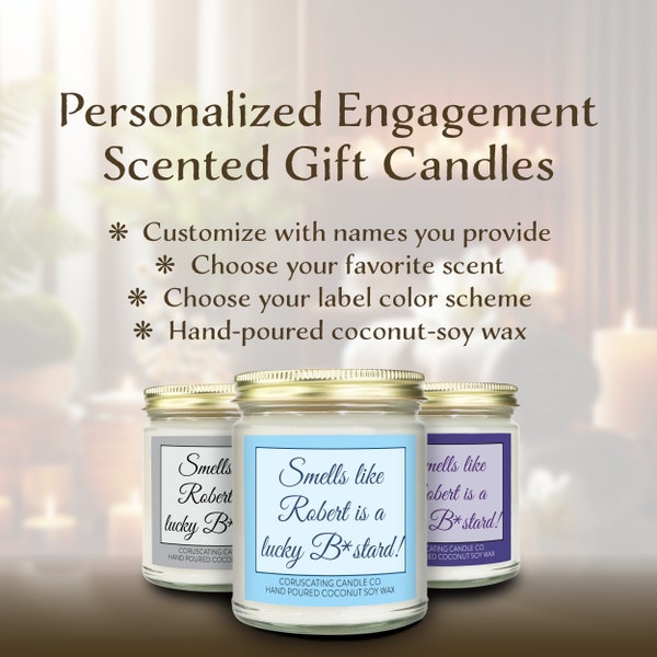 Personalized engagement candle gift, custom name scented candle, Smells Like, funny, gift for him friend fiance wedding bachelor