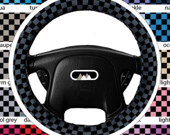 Lightly Padded Non Slip Steering Wheel Cover - Black Checkers - Car Accessory Accessories Soft Non Slip Pick Your Color Custom Color Combo