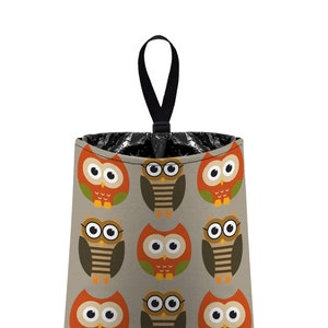 Car Trash Bag // Auto Trash Bag // Car Accessories // Car Litter Bag // Car Garbage Bag - Owls - Orange Taupe Green Tan // Car Organizer
