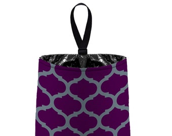 Car Trash Bag // Auto Trash Bag // Car Accessories // Car Litter Bag // Car Garbage Bag - Moroccan Trellis (dark grey plum) Purple Organizer