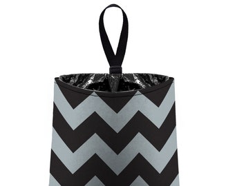 Car Trash Bag // Auto Trash Bag // Car Accessories // Car Litter Bag // Car Garbage Bag - Chevron - Grey and Black