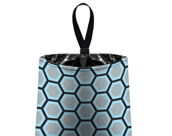 Car Trash Bag // Auto Trash Bag // Car Accessories // Car Litter Bag // Car Garbage Bag - Honeycomb light grey black aqua // Car Organizer