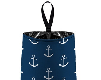 Car Trash Bag // Auto Trash Bag // Car Accessories // Car Litter Bag // Car Garbage Bag -  Anchors - Navy Blue White - Navy Sailor Nautical