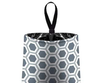 Car Trash Bag // Auto Trash Bag // Car Accessories // Car Litter Bag // Car Garbage Bag - Honeycomb dark grey silver white // Car Organizer