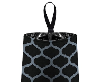 Car Trash Bag // Auto Trash Bag // Car Accessories // Car Litter Bag // Car Garbage Bag - Moroccan Trellis (dark grey black) / Car Organizer