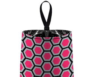 Car Trash Bag // Auto Trash Bag // Car Accessories // Car Litter Bag // Car Garbage Bag - Honeycomb hot pink grey black// Car Organizer