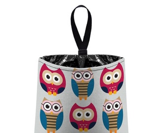 Car Trash Bag // Auto Trash Bag // Car Accessories // Car Litter Bag // Car Garbage Bag - Owls - Light Grey Pink Blue // Car Organizer