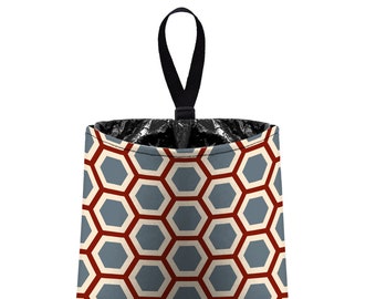 Car Trash Bag // Auto Trash Bag // Car Accessories // Car Litter Bag // Car Garbage Bag - Honeycomb maroon dark grey beige // Car Organizer