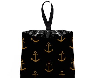 Car Trash Bag // Auto Trash Bag // Car Accessories // Car Litter Bag // Car Garbage Bag -  Anchors - Gold Black Bronze Navy Sailor Nautical