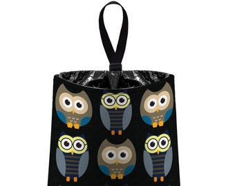 Car Trash Bag // Auto Trash Bag // Car Accessories // Car Litter Bag // Car Garbage Bag - Owls - Midnight black blue grey // Car Organizer