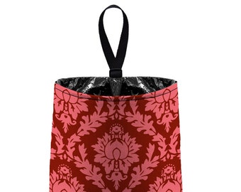 Car Trash Bag // Auto Trash Bag // Car Accessories // Car Litter Bag // Car Garbage Bag - Coral Pink Cranberry Maroon Damask / Car Organizer