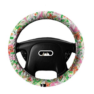 Protège-volant antidérapant légèrement rembourré - Tigerlily orange - Accessoires voiture - Lily tigré preppy floral auto doux et confortable