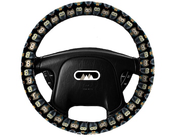 Lightly Padded Non Slip Steering Wheel Cover - Owls - Midnight - Car Accessories Black Blue Bird Woodland Nature Pad Soft