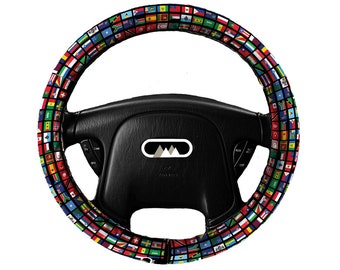 Lightly Padded Non Slip Steering Wheel Cover - World Flags - Car Accessory Accessories Cozy Soft Auto Country Nation Flag United Patriotic