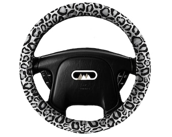 Lightly Padded Non Slip Steering Wheel Cover - Snow Leopard Print - Car Accessory Accessories Cozy Soft Auto Cheetah Cat Wild Jungle Animal